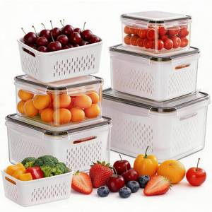 lot 11502 image: HOMETALL 5 Pack Fruit Storage Containers for Fridge, Plastic Fruit Containers for Fridge with Removable Colanders, Leakproof Fridge Organizers and Storage for Berry Vegetable Salad Lettuce Meat Food