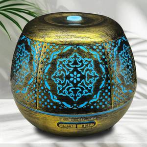 lot 11505 image: 500ml Metal Essential Oil Diffuser, Antique Gold Aromatherapy Diffuser, Moroccan Hollow Out Design, 7 Color LED, Timer, Auto Shut-Off, Vintage Iron Cool Mist Humidifier for Large Room, Home Decor Gift