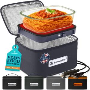 lot 11506 image: TRAVELISIMO Portable Microwave, Portable Food Warmer For Work and Home Use, Heated Lunch Box 12V24V110V, Mini Portable Oven 3-in-1 Food Heater, Electric Lunch Box, Calentador de Comida Portatil