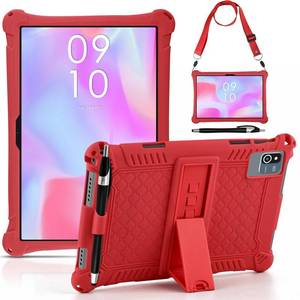 lot 12095 image: DETUOSI Okaysea 10.1 inch Silicone Tablet Case with Stylus Pen and Shoulder Strap, Moderness 10.1in Case, Soft Portable Protective Cover for QunyiCO 10.1, Azeyou Tab 6 10 inch, Red