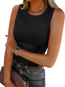 lot 12126 image: ANRABESS Womens Sleeveless High Neck Tank Tops Fashion Summer Casual Basic Slim Fit Ribbed Racerback Top Shirt Clothes Black-XXL