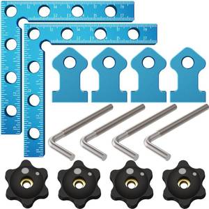 lot 12131 image: 90 Degrees Positioning Squares, Right Angle Squares with 4 Clamps, Aluminium Alloy L-Type Corner Clamp Woodworking Clamping Tool for Picture Frames, Boxes, Cabinets (3.93in)