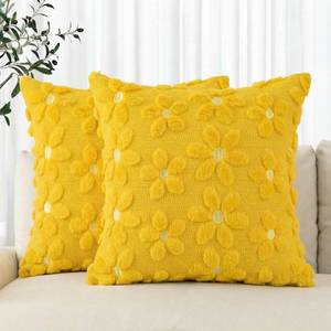 lot 12133 image: AVOIN colorlife Spring Summer Yellow Daisy Throw Pillow Covers Set of 2, 16 x 16 Inch Seasonal Flora Farmhouse Decor Flower Soft Plush Faux Fur Jacquard Cushion Case for Home Sofa