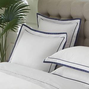 lot 12146 image: Ranznaz White Euro Pillow Shams Set of 2, 100% Cotton Euro Sham Covers with Navy Embroidered Double Border, 400TC Sateen Weave Elegant Luxury Hotel Decorative Pillow Cases for Bedding, 26x26 Inches