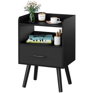 lot 13616 image: Yoobure Night Stand with Fabric Drawer, Modern Nightstand, Bedside Tables, Mid Century Nightstands with Open Storage Shelf, Wood Bedside Table, Small Night Stands for Bedrooms, 2-Tier Night Table