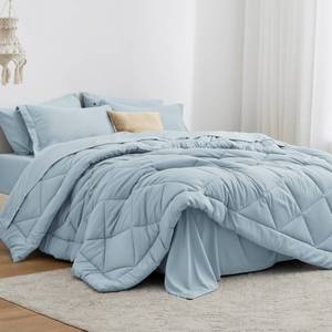 lot 13617 image: Lovefts cabin Full Comforter Set Light Blue, 7 Pieces Full Bed in a Bag, All Season Bedding Sets with 1 Comforter, 1 Flat Sheet, 1 Fitted Sheet, 2 Pillowcase and 2 Pillow Sham