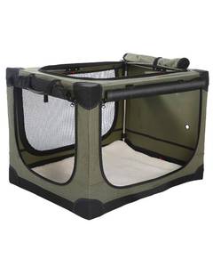 lot 13619 image: 30 x 21 x 21 Inch Collapsible Soft Dog Crate for Dogs Up to 50 lbs, Portable Travel Pet Kennel with 4 Zip Doors, Foldable Indoor Outdoor Crate with Mat, Carry Bag, Green