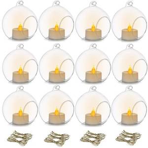 lot 13628 image: 12 Pcs 3.15in 8cm Hanging Glass Tealight Holder Globe with LED Tealight, Plant Terrariums Glass Orbs Air Plants Tea Light Candle Holders Home Decor Indoor Outdoor Garden DIY Gifts (12 Pcs)