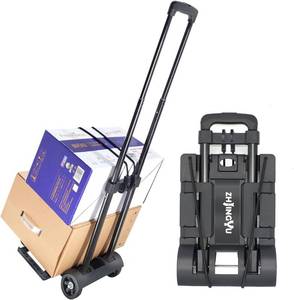 lot 13631 image: Folding Hand Truck Trolley Dolly, Folding Cart Small Trolley Dolly with Wheels, Lightweight Utility Dolly Expandable Baseplate Small Backpack Portable Luggage Cart for Airport Travel