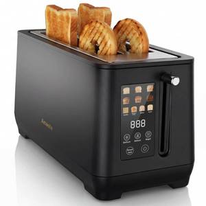 lot 13637 image: 4 Slice Toaster, Long Slot Touch Screen Retro Toaster with Digital Countdown, Extra-Wide Slots for Bagels and Artisan Bread, 6 Browning Levels, 5 Bread Modes, Defrost Reheat Cancel, Stainless Steel