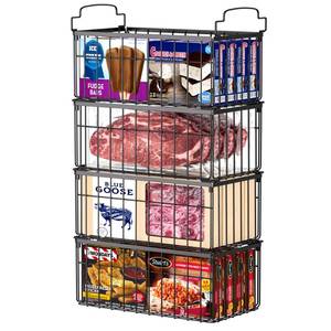 lot 13641 image: MSERCUOR Freezer Organizer Bins, 4 Pack Stackable Deep Chest Freezer Organizer Bins, Foldable Baskets with Handles, Black Storage Container Baskets for 5 7 Cu.FT Deep Freezer Sort Frozen Meats