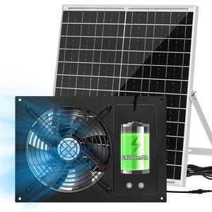 lot 13645 image: Solar Exhaust Fan with 24000mAh Battery Run Day and Night, 7.1in Solar Ventilation Fan with 25W Large Solar Panel, Solar Powered Fan with 2 Fan Speeds for Shed, Chicken Coop, Greenhouse, Outdoor Cooling