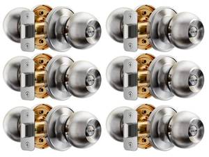 lot 13647 image: Veise Interior Door Knob 6-Pack, Keyless Privacy Door Locks for Bedroom and Bathroom, Thumb Lock and Emergency Release, Rust-Proof Metal, Easy to Install, Modern Round Doorknobs Set, Brushed Nickel