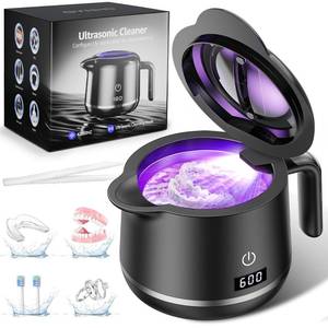 lot 14003 image: Dental Ultrasonic Retainer Cleaner Machine Dental Cleaning Pod for DentureMouth GuardAlignerNight GuardBracesToothbrush HeadsJewelry - 45kHz Retainer Cleaner with Digital Timer and 200ML