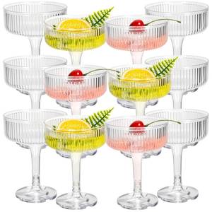 lot 14008 image: Jingmore 12 Pcs Ribbed Martini Glasses 7 oz Disposable Plastic Vintage Ribbed Coupe Glasses Cocktail Unbreakable Dessert Parfait Glassware for Wedding Birthday Party Supplies (Clear)