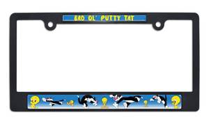 lot 14014 image: NJECT Officially Licensed Looney Tunes Tweety Bird Automotive-Grade Plastic 3D Doming Standard Black License Plate Frame Tag Holder for CarsSUVsTrucks - Weatherproof