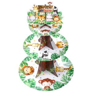 lot 14036 image: Nuenen Safari Cupcake Stand 3 Tier Jungle Theme Baby Shower Wild One 1st Birthday Decor Cupcake Holders Woodland Forest Wild Animals Theme Dessert Tower for Kids Party Supplies