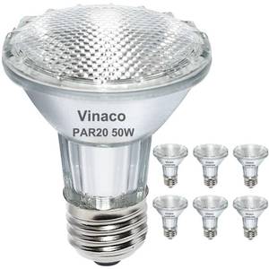 lot 14043 image: Vinaco Par20 Bulbs, 6 Pack 120V 50W Par20 Flood Light Bulbs, E26 Medium Base Long Lasting Life High Output Par20 50W Halogen Bulb -Warm Light