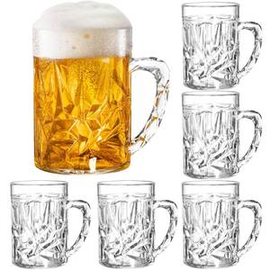 lot 14049 image: Peohud 6 Pack Plastic Beer Mugs, 20 Oz Beer Stein Glasses with Handle, Clear Large Drinking Cups for Bar, Cocktail, Alcohol, Beverages, Milk, Juice, Soda
