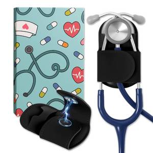 lot 14054 image: Magnetic Stethoscope Holder Clip Secure Hands-Free Pu Leather Lightweight Portable Holster for Physicians, Nurses, EMT, Students. Compatible for 3M Littmann and Most Stethoscope (Black)