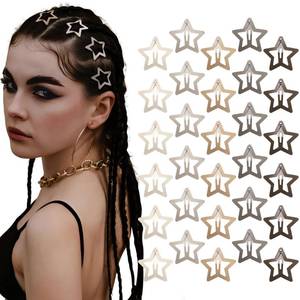 lot 14065 image: Cptots 30 Pcs Metal Star Hair Clips 2000s Y2K Snap Barrettes 1.25 In Non Slip Star Hair Accessories for Women,Matte Multiple Brown