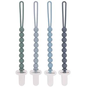 lot 16385 image: 4-Pack Silicone Pacifier Clips with One-Piece Beads for Baby Boys and Girls - Flexible and Rust-Free Holders for Teething Relief and Baby Essentials, Safe for Newborns (Grey)