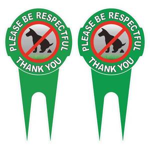 lot 16391 image: HEIOKEY 2 Pack No Poop Dog Sign With Stake 12in x 6in,Double Sided No Pooping Dog Sign Politely ReadsPlease Be Respectful Thank You - Stop Dogs from Pooping or Peeing On Your Lawn Yard Sign