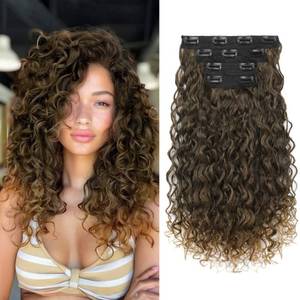 lot 16395 image: Clip in Hair Extensions, FLUFYMOOZ 4PC 100 Pure Protein Silk Hair Extensions Long Soft Natural Hairpiece 16 Inch Curly Hair Extension for Women (Brown to Dirty Blonde)