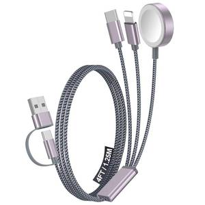 lot 16400 image: 1Pack Multi Charging Cable Cord for Travel Essentials,Apple Watch Charger,iPhone Charger,3-in-2 Type CL Cable Portable Designed for iWatch,iPhone 17-8,Galaxy S25-21,AirPods,iPad-4FT Gray