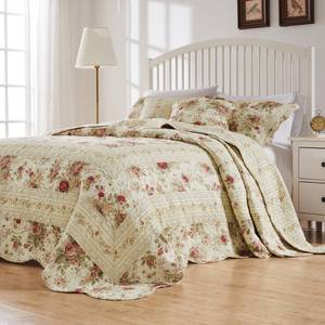 lot 17704 image: Greenland Home Antique Rose Jumbo Oversized 100% Cotton Bedding Set, Bedspread 120 W x 118 L with 2 Shams 20 W x 26 L Each, King (3 Piece), Ecru