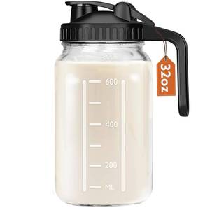 lot 18224 image: Mihlapi Breast Milk Pitcher, 32 OZ Mason Jar Pitcher with Lid Double Leak Proof,1 Quart Breastmilk Storage Containers for Fridge, Glass Jug for Sun Tea, Juice, Cold Brew Coffee