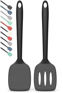 lot 18241 image: Coukre 2 Pack Silicone Spatula Set, High Heat Resistant, BPA Free Kitchen Spatula, Solid and Slotted Turner for Non-Stick Pans, Sauting, and Flipping (2, PureBlack)