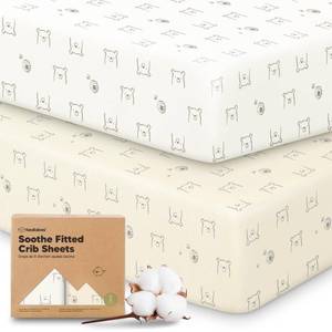 lot 18248 image: KeaBabies 2-Pack Organic Crib Sheets for Boys, Girls - 52x28 Fitted Crib Mattress Sheet Neutral, Breathable Jersey Cotton Cover for Baby Bed, Toddler Mattress, Soft and Cute Prints (Bumble Bear)