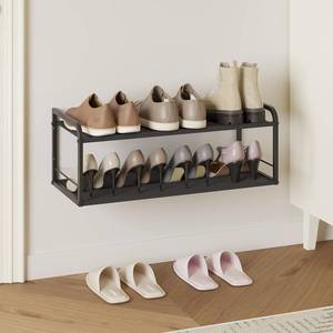 lot 18255 image: NANAGIFTREE 2 Pack Wall Mounted Shoe Rack, Carbon Steel Shoe Organizer with Removable Oxford Cloth, Non-Slip Space-Saving for Entryway Closet Bedroom, Black