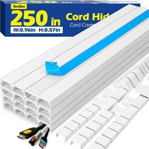 lot 18260 image: 250in Cord Hider Kit, Cord Covers for Wires on Wall, Paintable Cable Raceway, Cord Hider for Wall Mount tv, tv Cable Hider Wall kit, Wire Covers for Cords, 16X L15.75 X W0.96in X H0.57in, White