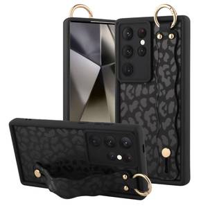 lot 18304 image: OOK Compatible with Samsung Galaxy S24 Ultra Case with Wrist Strap, Cute Black Leopard Cheetah Pattern Soft TPU Bumper Shockproof Protection Slim Cover for Women Girls, for 6.8inch