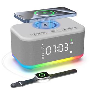 lot 18305 image: Wireless Charging Alarm Clock Bedroom, Digital Alarm Clocks Bedrooms Bluetooth, Loud Bluetooth Speaker Alarm Clock Night Light Dual Alarm Snooze 1224H Dimmer Bluetooth AUX USB Charging, Grey