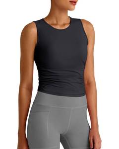 lot 18316 image: G4Free Womenfts Workout Tank Tops Ruched Side Athletic Tanks Stretch Fitness High Neck Top for Gym Running Yoga (Black,M)