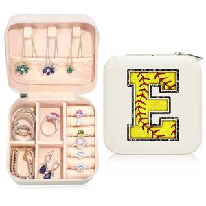 lot 18349 image: Ldntly Softball Initial E Travel Jewelry Case,Valentinefts Day Gift Softball Gifts for Teen Easter,Jewelry Box Personalized Softballs Accessories Letter Birthday Gifts for Players Coach Team Mom