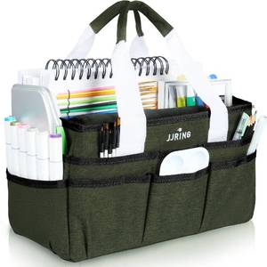 lot 18374 image: JJRING Craft Organizer Tote Bag, Art Storage Caddy with Multiple Pockets, Sap Green Sewing Bag for Art, Craft, Scrapbooking, Medical, and Office Supplies Storage