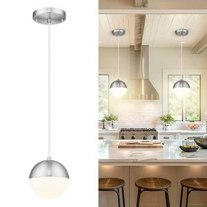 lot 19558 image: LMS 6-inch Brushed Nickel Pendant Light, Mid Century Kitchen Island Pendant Light Fixtures with White Globe Glass, Adjustable Hanging Light for Dining Room Bedroom Bathroom, LMS-186BNS