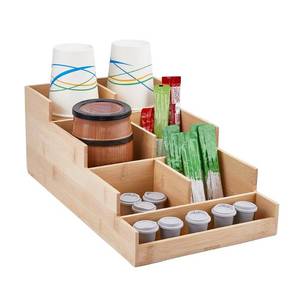 lot 19566 image: SUPERFINDINGS Coffee Station Organizer Bamboo Coffee Pod Holder Condiment Organizer Tea Bar Accessory Caddy Office Bar Holder Accessories for Tea Bags Pods Syrup Cups, 35x20cm13.8x7.9