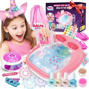 lot 19568 image: Glow in Dark Kids Spa Day Kit for Girls, 42 Pieces Waterfall Foot Spa Toys, Nail Spa Kit, Pedicure Manicure Accessories, Perfect Spa Kit for Girls Ages 6 7 8 9 10 11 12, Fun Birthday Gifts or Present (Used)