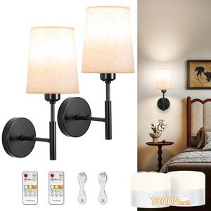 lot 19575 image: Glitnous Wall Sconces Battery Operated, Battery Operated Wall Sconce with 13000mAh Magnetic Bulbs and Remotes, Rechargeable Wall Sconce Set of 2, Wireless Black Wall LampLights for Bedroom, Linen