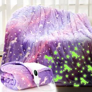 lot 19577 image: Rossesay 50inx60in Unicorn Kids Heated Blanket Girls Glow in the Dark Upgraded Children Heating Throw Electric Easter Birthday Gift with 10 Levels and 8 Hours Auto Off, Etl Certified, Machine Washable