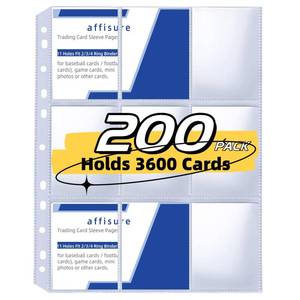 lot 19578 image: 200 Pack 9 Pocket Trading Card Binder Pages, Holds 3600 Cards, Thickened Binder Sleeves, 3 Ring 9 Pocket Sheets for Sports Cards, Coupons Cards