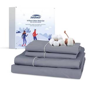 lot 19583 image: sunflower Extra Deep Pocket Queen Sheet Sets Fits 18in-24in in Deep Mattress -100% Cotton Queen Sheet Set, Stone Blue Hotel Luxury Soft Breathable Sheet Sets for Queen Bed Deep Pocket (Navy Blue)