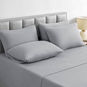 lot 19593 image: BYSURE Jersey Knit Queen Sheet Set 6 Pieces, Stretch Super Soft and Wrinkle-Free Bed Sheets, Spandex Blend with 18-inch Deep Pocket, Light Grey