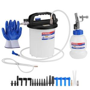 lot 19595 image: WORKPRO 3L Vacuum Brake Bleeder Kit, Pneumatic Brake Bleeder for One Person, with 1L Brake Fluid Refill Bottle, 22 Adapters, Air Coupler and Gloves, Brake Bleeding Tool for Various Vehicles, Motorcycles