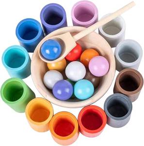 lot 19636 image: Rainbow Balls in Cups Toddler Montessori Toys for 3 Year Old Up, Kids Preschool Wooden Matching Games for Learning Color Sorting and Counting